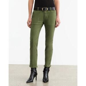 Nili Lotan Jenna Brushed Twill Cotton Low Rise Raw Hem Slim Pants Green Size 00